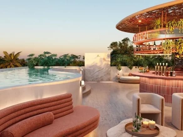 Rooftop bar and infinity pool at The Curve Tulum